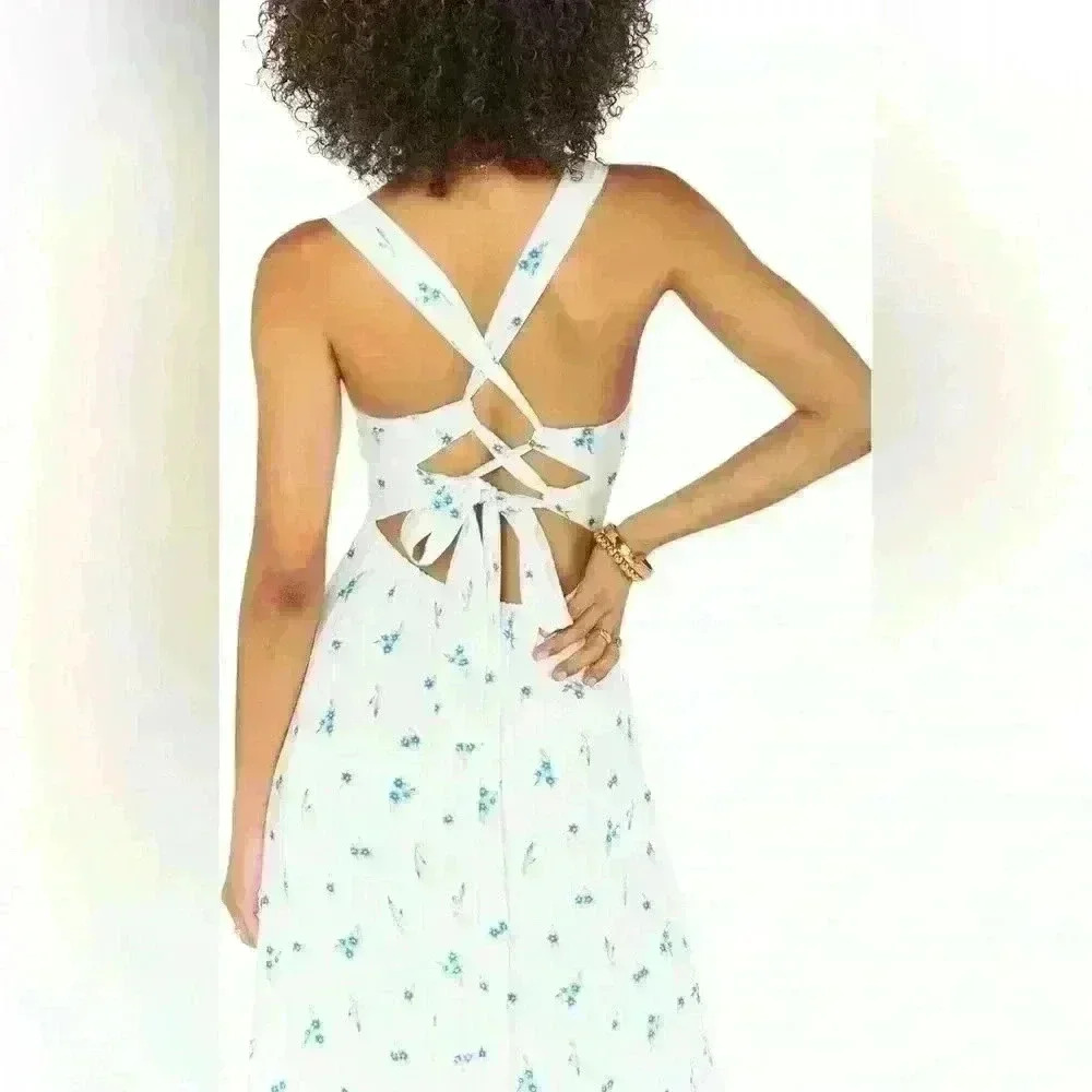 NWT! SHOW ME YOUR MUMU MARMONY MIDI DRESS in BLUE WHITE FLORAL PRINT SIZE XXL - Picture 3 of 6